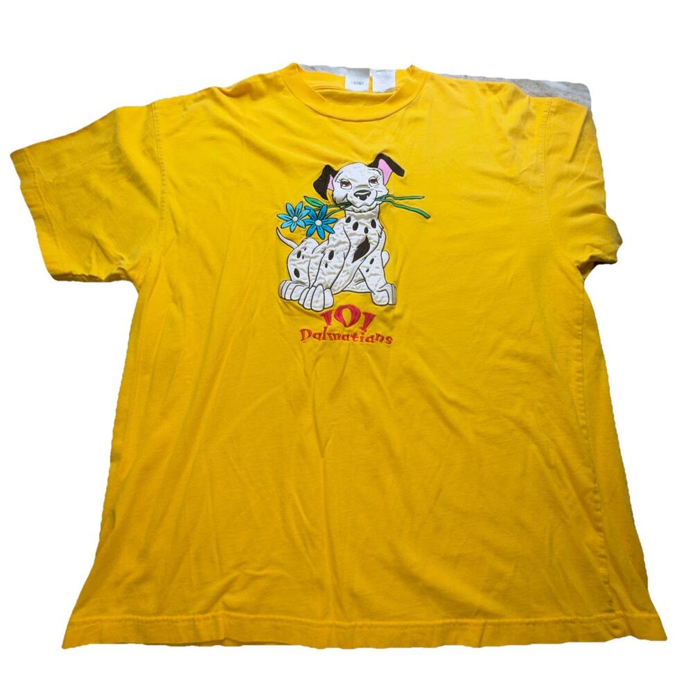 VTG Disney Store 101 Dalmations XL Embroidered T Shirt Promo Yellow Unisex AD18